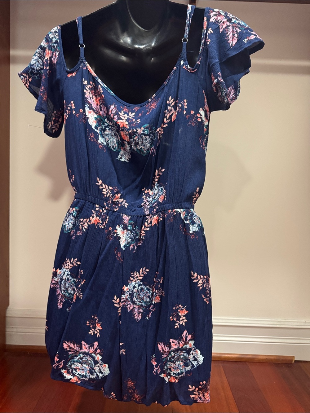 Mudd Navy Floral Short Sleeve Romper